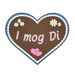 Lebkuchenherz mit mit Zuckerklasur und Schrift "I mog Di"