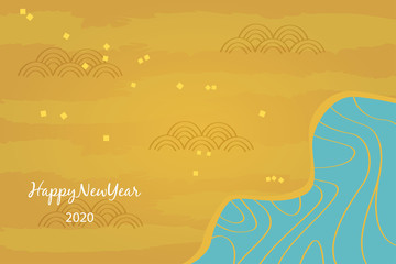 Fototapeta na wymiar Happy new year 2020. Abstract golden background with flowing water patterns