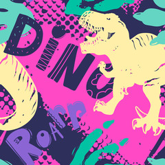 Abstract seamless vector pattern for girls, boys, clothes. Creative background with Jurassic period, dinosaur creative Funny wallpaper for textile and fabric. Fashion style. Colorful bright