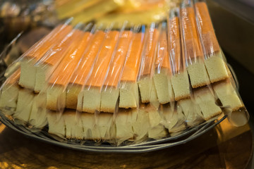 Close-up view of the fresh cheese cakes on the table.