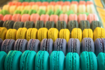 Closeup view of the colorful macarons.
