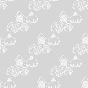 Lychee, figs tropical fruits seamless pattern