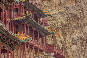 Close up of the right hand side of the Hanging Temple near Datong