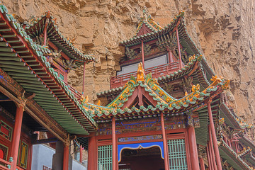 Close view of the roofs of the Hanging Temple near Datong