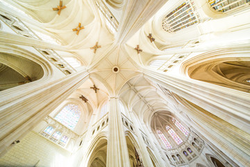 Nantes Cathedral Saint-Pierre and Saint-Paul High Ceiling, Columns and Stained-Glass Windows
