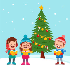 Obraz na płótnie Canvas happy kids christmas sing musical