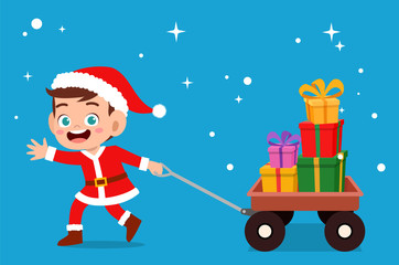 happy kids carry gift christmas