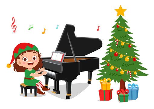 elf child playing piano christmas tree clip art preview