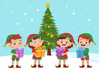Fototapeta premium happy kids carry gift christmas