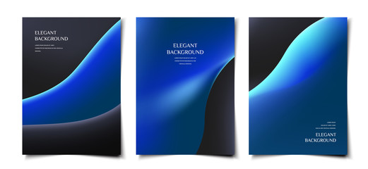 Set of Blue elegant smooth abstract fluid shape cover, poster, wallpaper design template