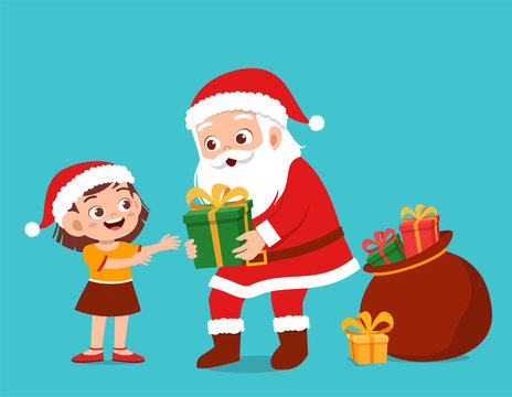 happy santa give present to kids