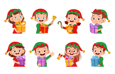 happy kids expression smile christmas set