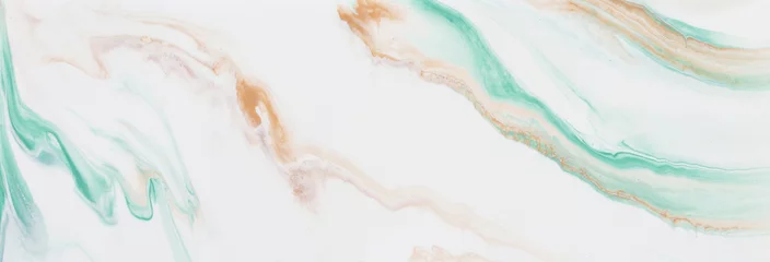 Fotografie des abstrakten marmorierten Effekthintergrundes. kreative farben in gold und weiß. Schöne Farbe. Banner © tomertu