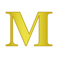 Gold letter M. Golden alphabet.  Beautiful capital letters.