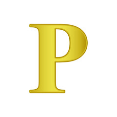 Gold letter P. Golden alphabet.  Beautiful capital letters.