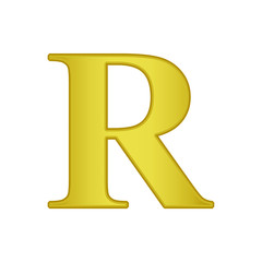 Gold letter R Golden alphabet.  Beautiful capital letters.