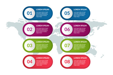 list infographic design with world map background. business infographic concept for presentations, banner, workflow layout, process diagram, flow chart and how it work