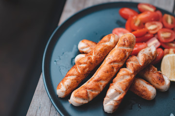 grilled homemade pork sausage ready to serve