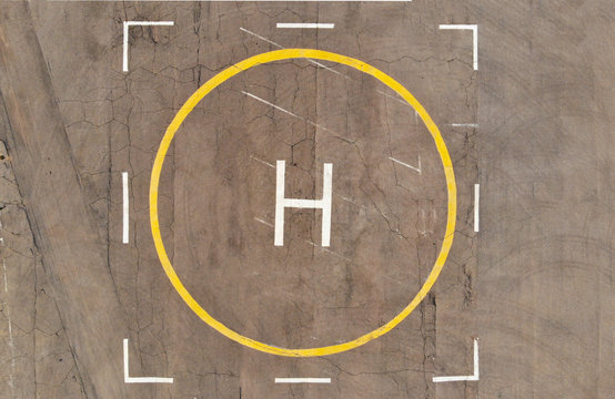 Drone photographed the helipad from the air. Helicopter helipad.