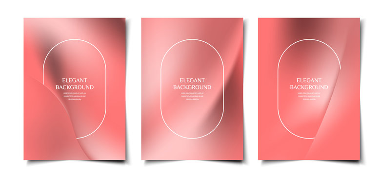 Set of elegant silky smooth pinkish red abstract fabric shape cover, poster, wallpaper design template