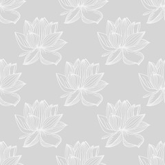 lotus, water lily seamless floral pattern hand drawn sketch