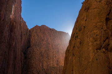 Todra Gorges, Morocco, Africa. Amazing high Rock cliffs against deep blue sky