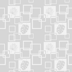 tropical palm leaves and square seamless floral pattern