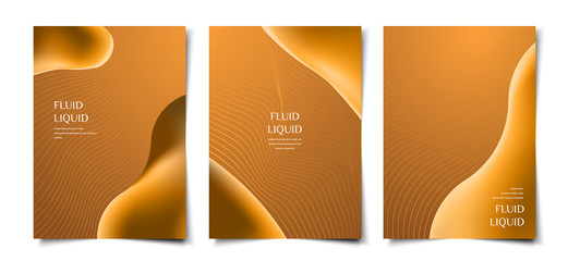 Set of elegant gold liquid abstract cover, poster, wallpaper design template