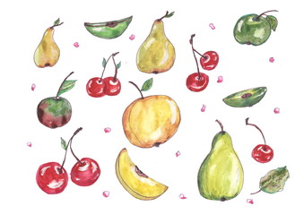 watercolor handmade fruit background apples pears