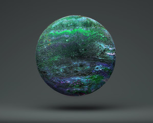 Emerald 3d render ball that looks like northern lights up in the sky