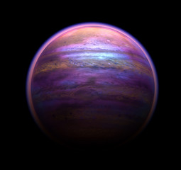 Purple and pink sphere 3d render of a mysterious planet in the galaxy on a black background