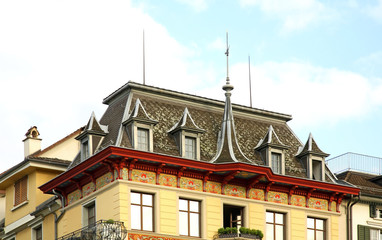 Fototapeta na wymiar Fragment of old building in Zurich. Switzerland