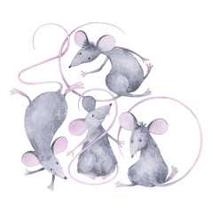  Сute little rats. New Year's background. A cartoon characters. Animal symbol of new year 2020.
