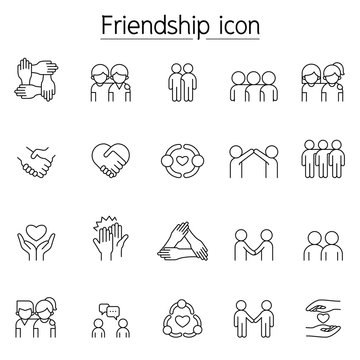 Friendship icon set in thin line style
