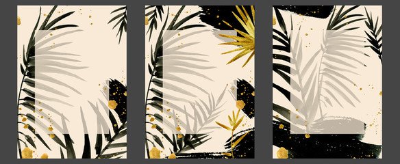 Set of abstract tropical of palm tree backgrounds. Watercolor illustration.