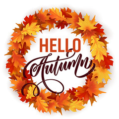 Autumn background, red and yellow leaves frame.  Vector illustration EPS10.