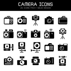 camera, video and action camera icons set