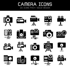 camera, video and action camera icons set