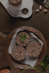 Raw veggie burger with black beans