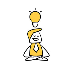 businessman meditating and light bulb yellow stick figure design