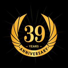 39 years anniversary celebration logotype. Elegant anniversary design. Thirty-nine years logo.