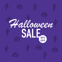 Vector illustration background for Halloween sale with pumpkin and ghosts