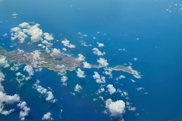 Flying over Anguilla in the Caribbean Sea, a British Overseas Territory in the Lesser Aatilles - obrazy, fototapety, plakaty