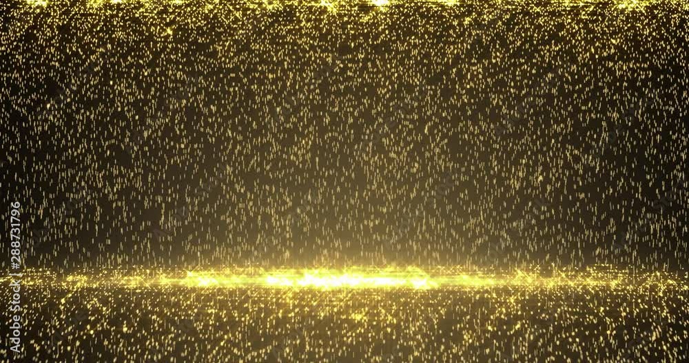 Aufkleber golden glitter rain with bokeh light and gold particles splash. golden sparks shimmer glow flow on l