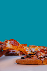 pizza on blue background