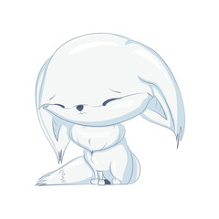 White sad fox isolated vector clip-art, adorable cartoon character design.