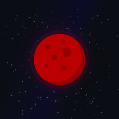 Blood Moon cartoon illustration, cute full moon vector clip-art, isolated moon on starry night background.