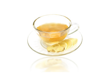 cup of hot ginger tea with white background ,Clipping Path