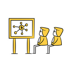 businessman monitoring money network on screen yellow stick figure 