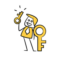 businessman holding key yellow stick figure 